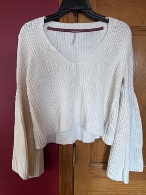 Free People Cream Cable Knit Crop Sweater with Batwing sleeve